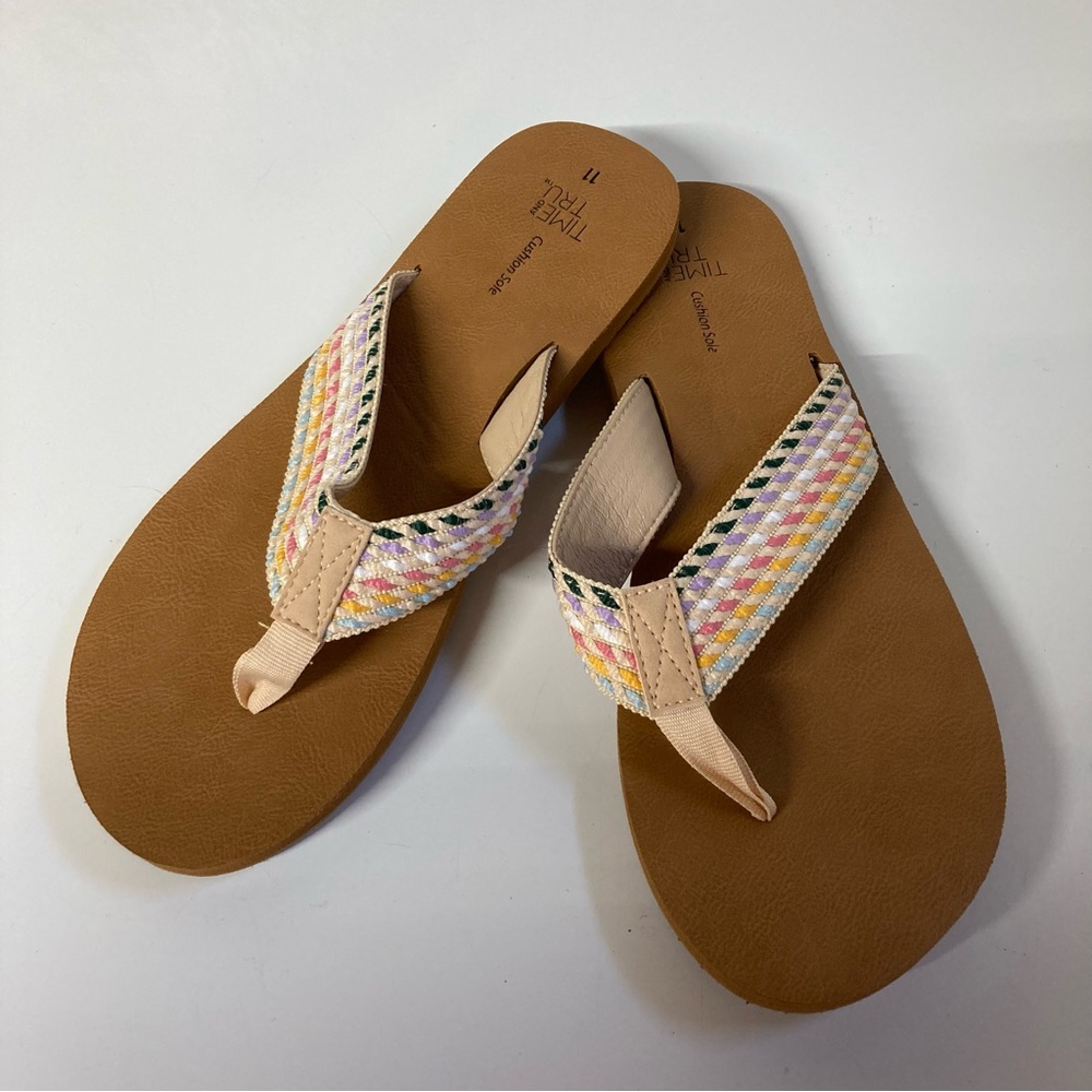 Time and Tru Tan and Pink Braided Look Sandals Size 11 new without tags flipflop